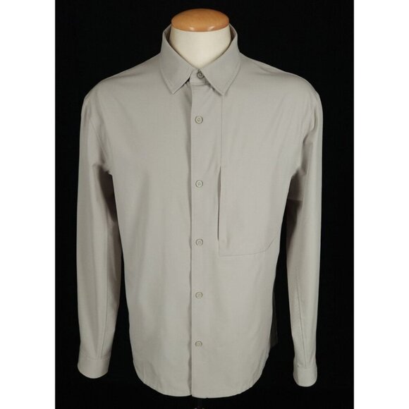 Lululemon Vented Mesh Long Sleeve Button Up Shirt Size L Mens Beige - Picture 1 of 7